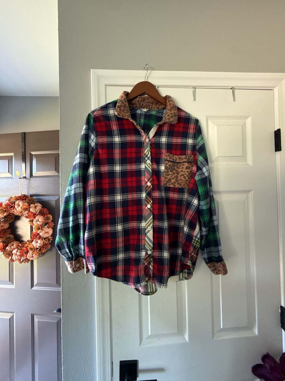 Aerie Mixed Plaid Flannel Shirt Size XL Multicolor Leopard Collar Pocket